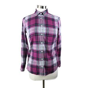 J Crew Womens Cotton Button Up Fuchsia Pink Plaid Blouse Shirt Size XXS